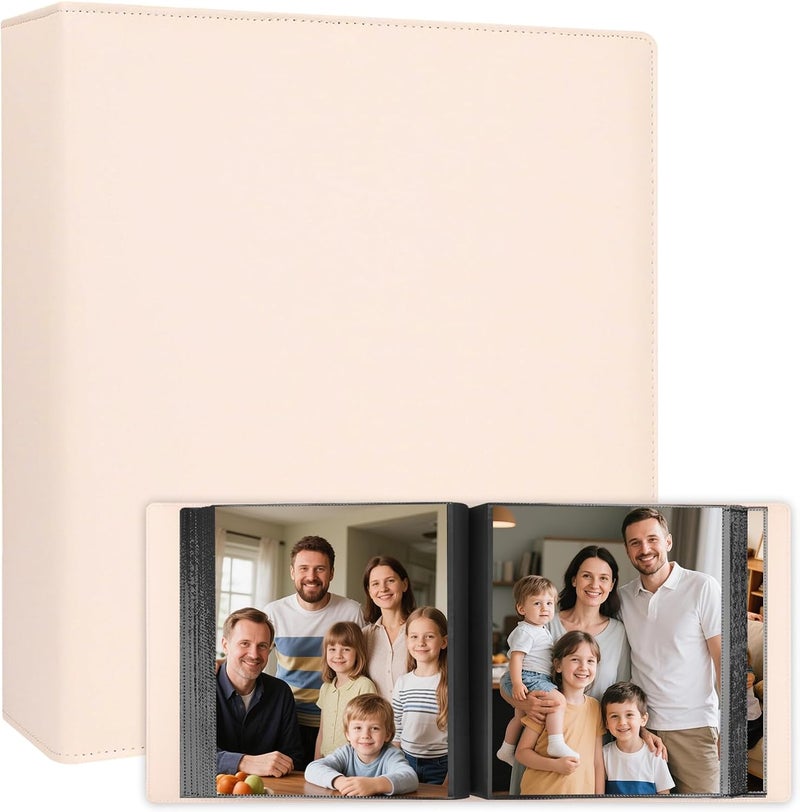 Aevdor 8x10 Photo Album 168 Pockets Holds 168 Photos, Large Capacity Leather Cover Family Wedding Baby Photo Book for 8 x 10 Pictures, Photo Album 8x10 with Black Inner Pages (Beige) - Image 1